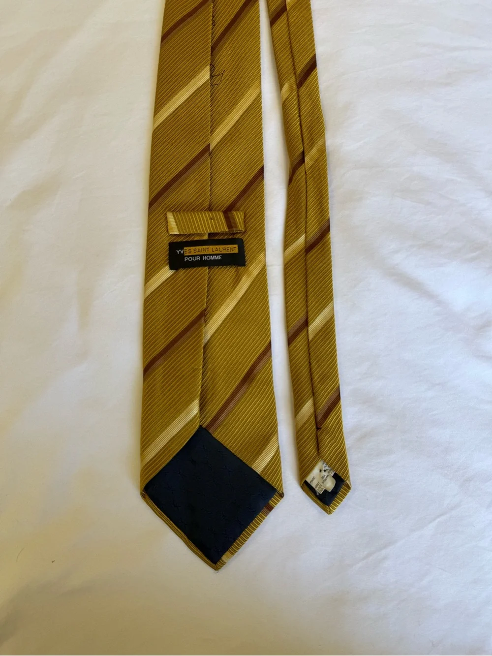 Yves Saint Laurent Pair of Striped Silk Ties in Yellow and Navy